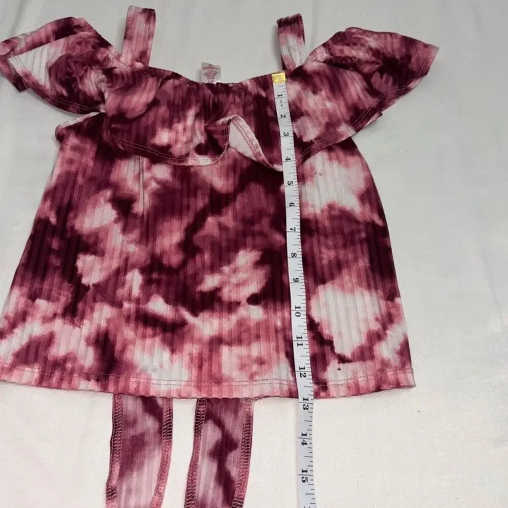 Justice Girls Tie Dye Off Shoulder Ruffle Top Size M (10) | Purple Maroon Blouse